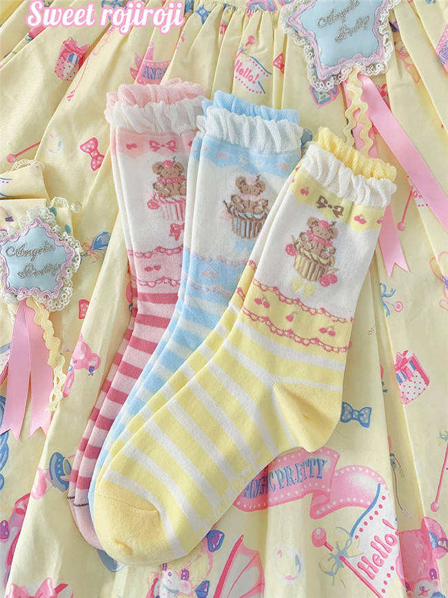 Roji Bear Cake Cotton Lolita Socks