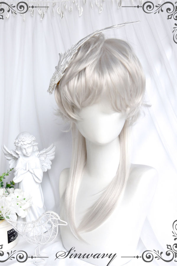 Silver White Comic Short Wig with Long Tail