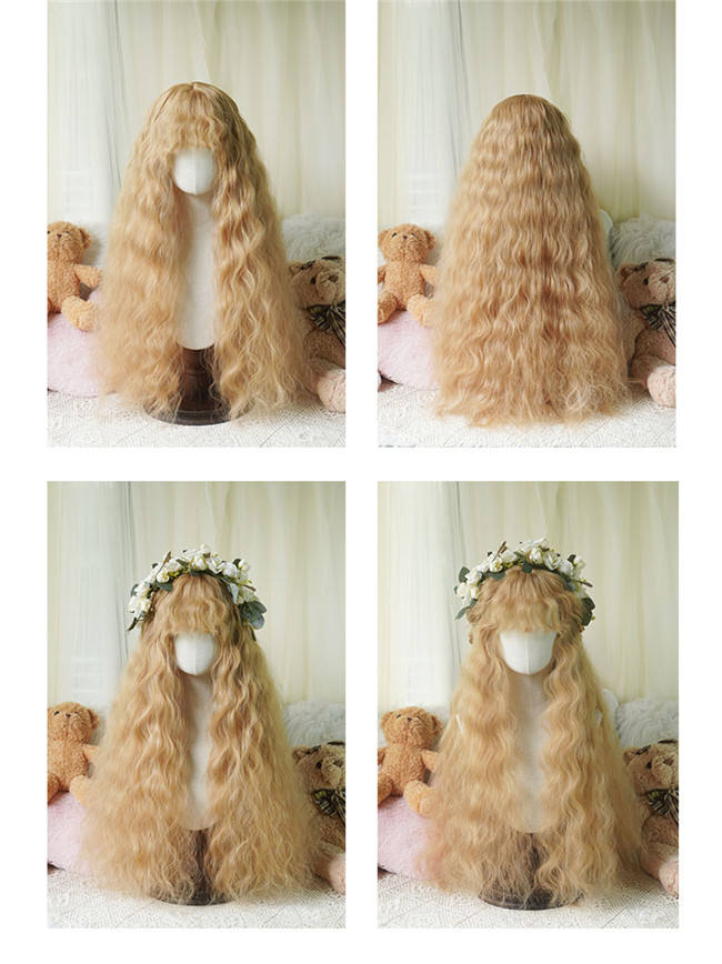 Yuchashui Curly Bang Long Curls Princess Wig 80cm