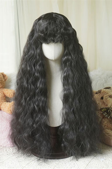 Yuchashui Curly Bang Long Curls Princess Wig 80cm