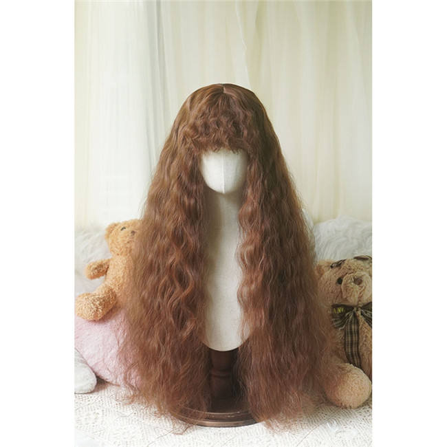 Yuchashui Curly Bang Long Curls Princess Wig 80cm