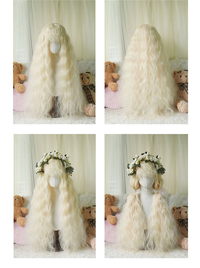 Yuchashui Curly Bang Long Curls Princess Wig 80cm