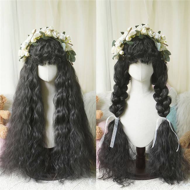 Yuchashui Curly Bang Long Curls Princess Wig 80cm