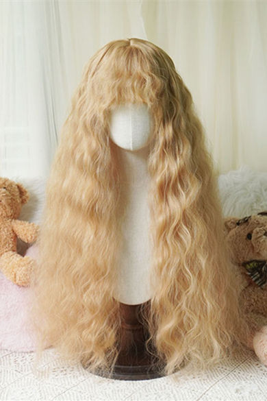 Yuchashui Curly Bang Long Curls Princess Wig 80cm
