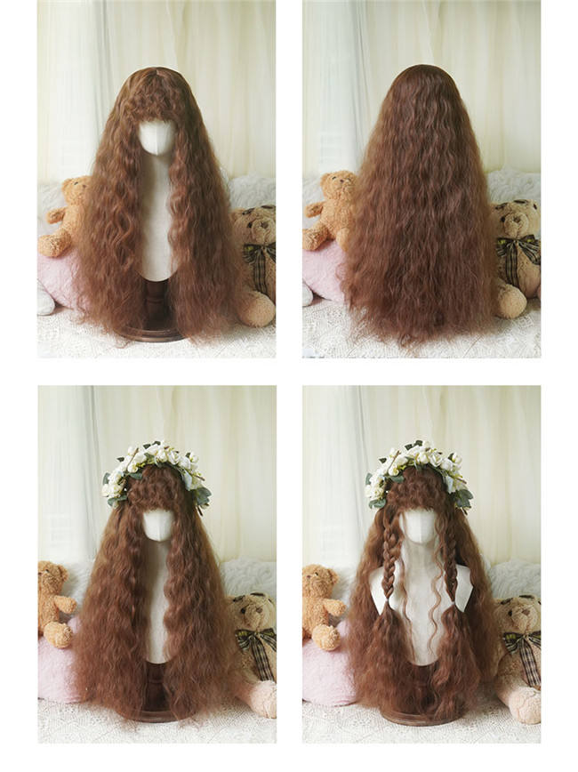 Yuchashui Curly Bang Long Curls Princess Wig 80cm