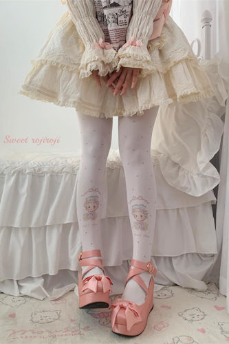 Roji Doll Print Winter Velvet Lolita Tights