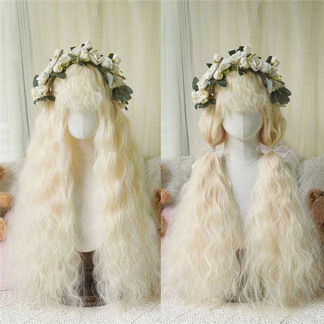 Yuchashui Curly Bang Long Curls Princess Wig 80cm
