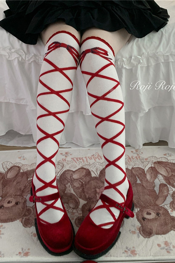 Cross Ribbons Above Knee Socks