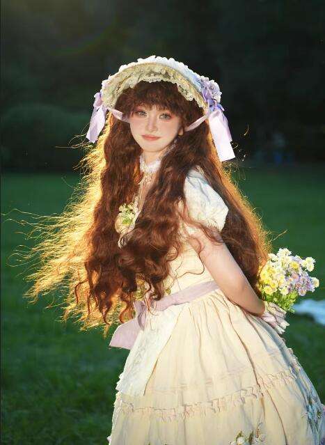 Yuchashui Curly Bang Long Curls Princess Wig 80cm