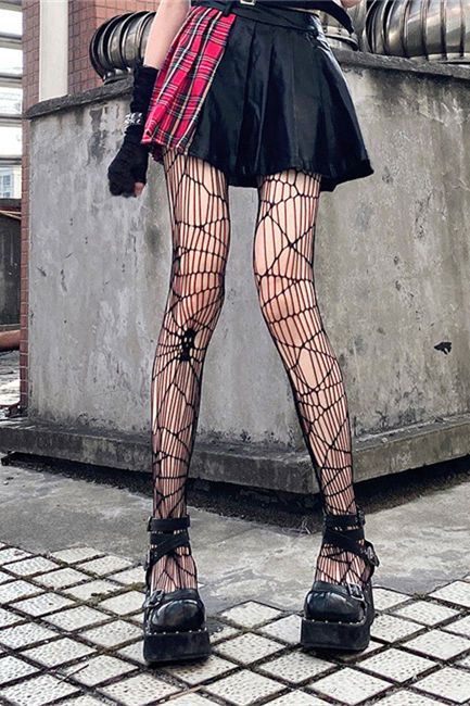 Black Lady Fishnet Stockings Halloween Gothic Tights