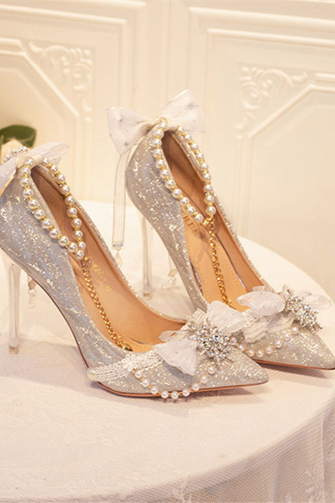 Hexagram Fine Flash Beadchain High Heels Wedding Shoes