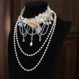 Hexagram Rose Lace Crystal Necklace