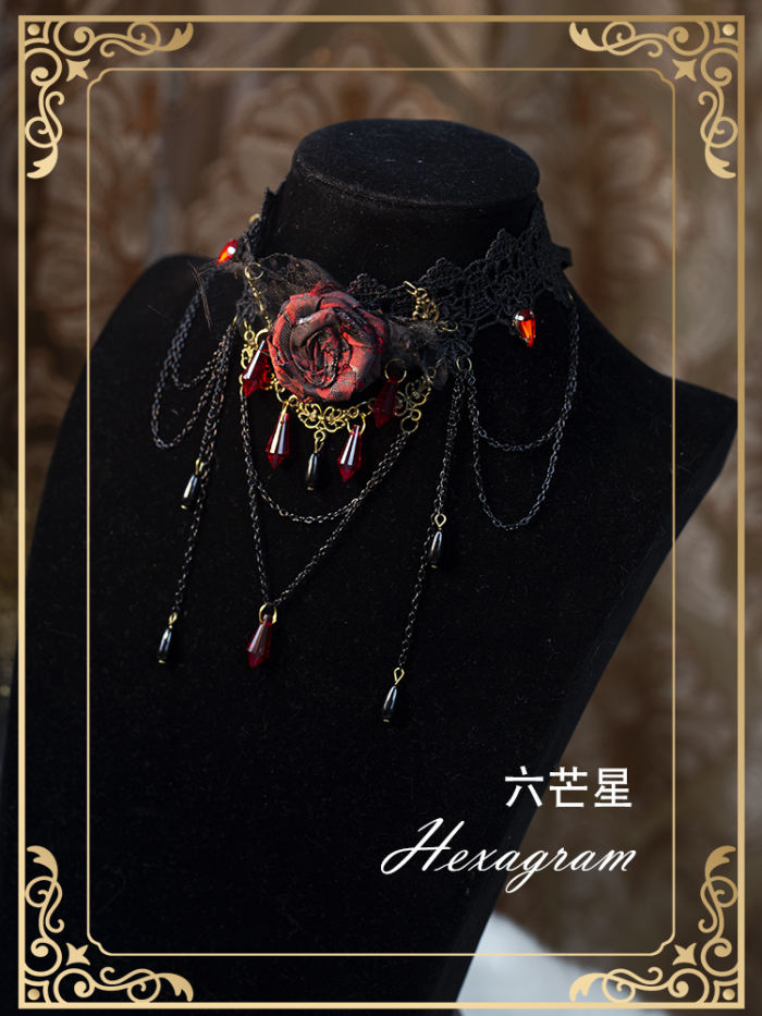 Hexagram Rose Lace Halloween Gothic Necklace