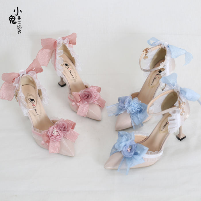 Pointed Toe Floral Lolita Heels Shoes