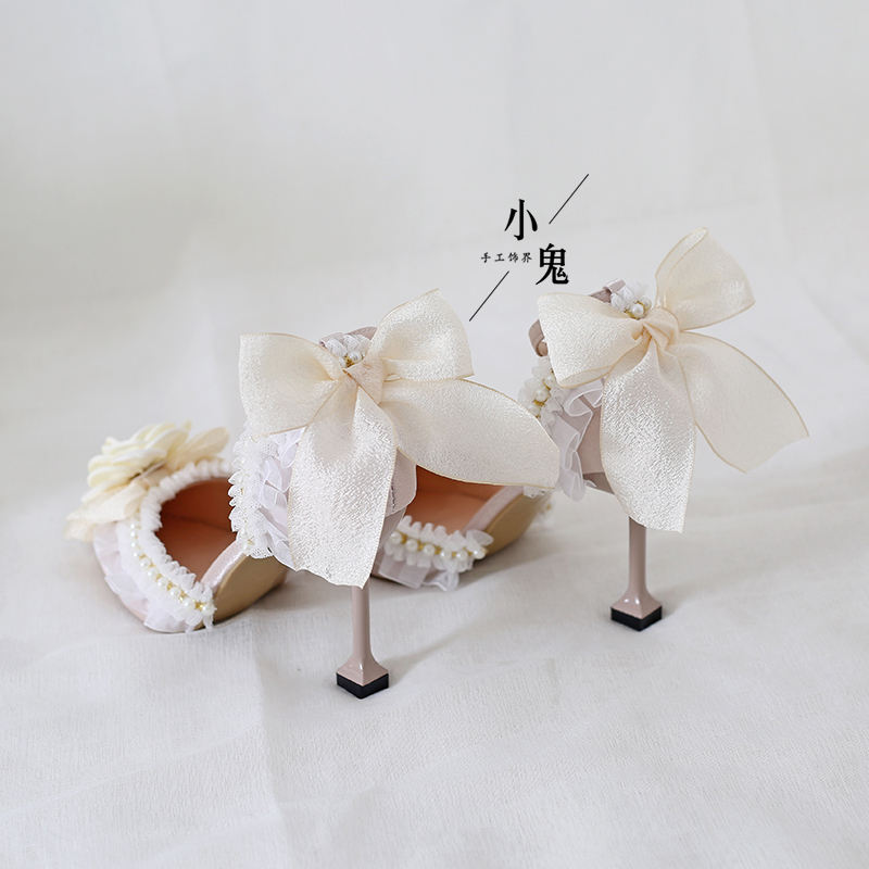 Beige Camellia Lolita Heels Shoes