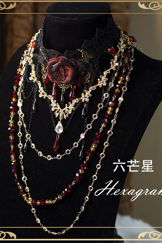 Hexagram Rose Lace Halloween Gothic Necklace