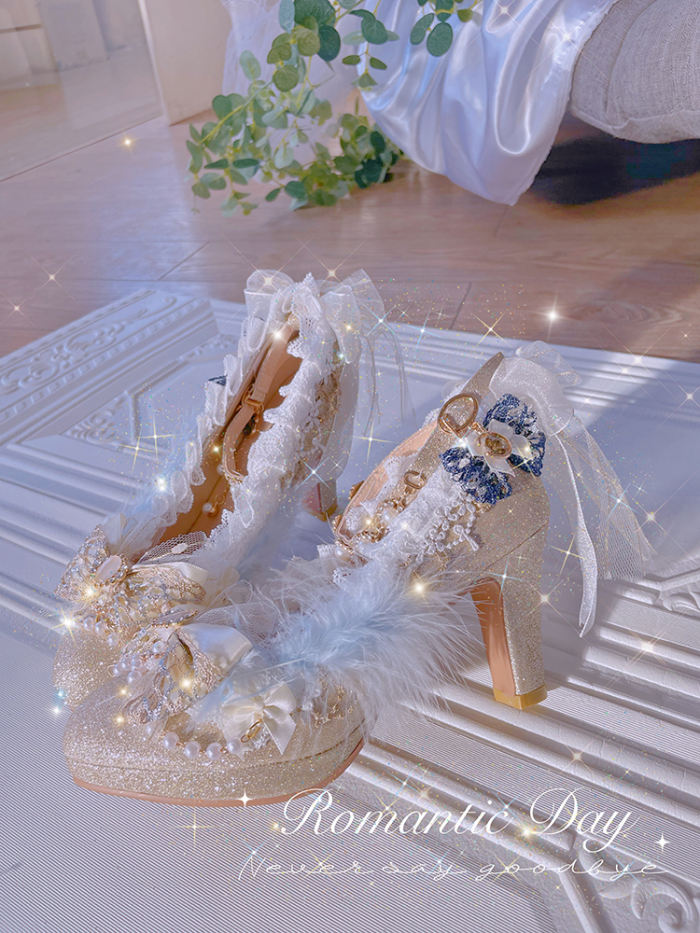Hexagram Fairy Vine Champagne Heels Shoes