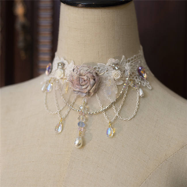 Hexagram Rose Lace Crystal Necklace