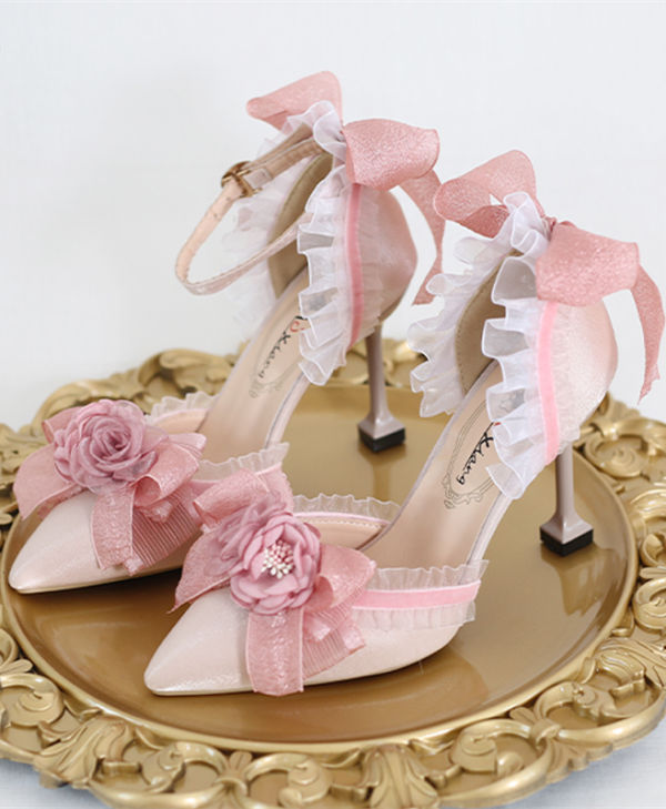 Pointed Toe Floral Lolita Heels Shoes