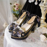 Lace Bow Women Chunky Heels Shoes