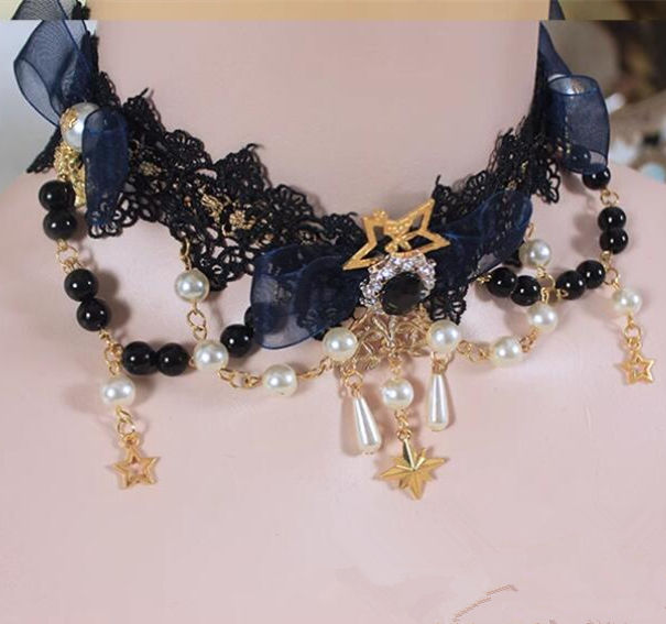Lace Beads Pendant Gothic Choker