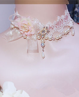 Pink White Rose Lace Choker