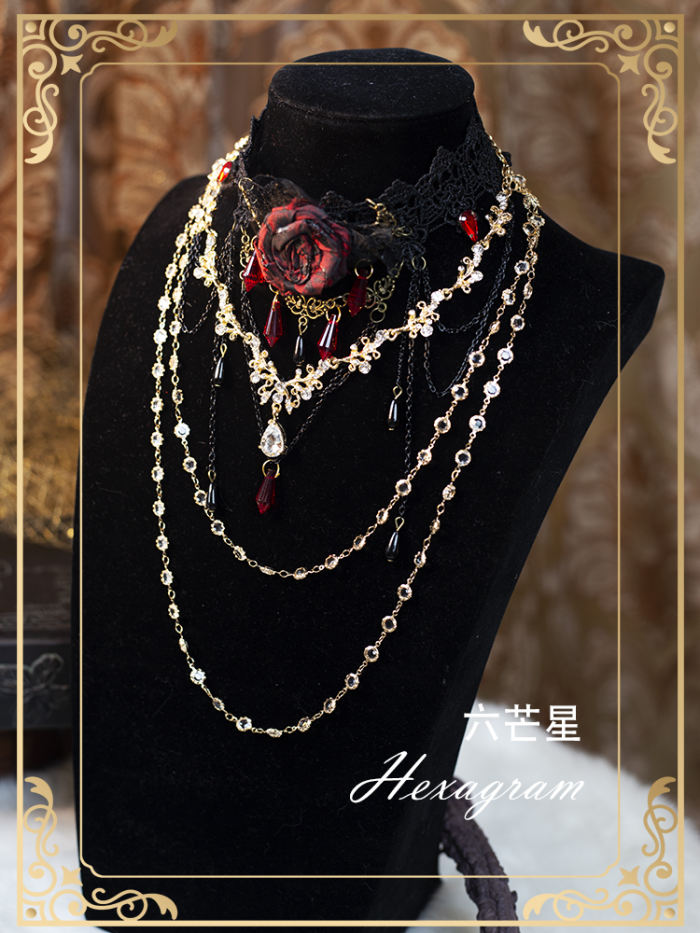 Hexagram Rose Lace Halloween Gothic Necklace
