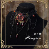 Hexagram Rose Lace Halloween Gothic Necklace
