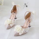 Beige Camellia Lolita Heels Shoes