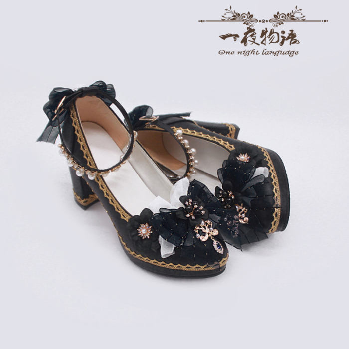 Lace Bow Women Chunky Heels Shoes
