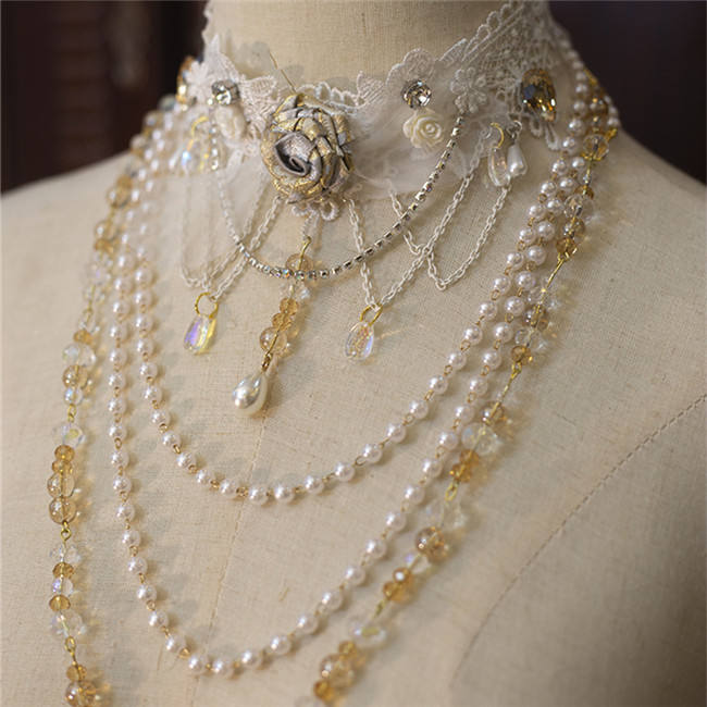 Hexagram Rose Lace Crystal Necklace