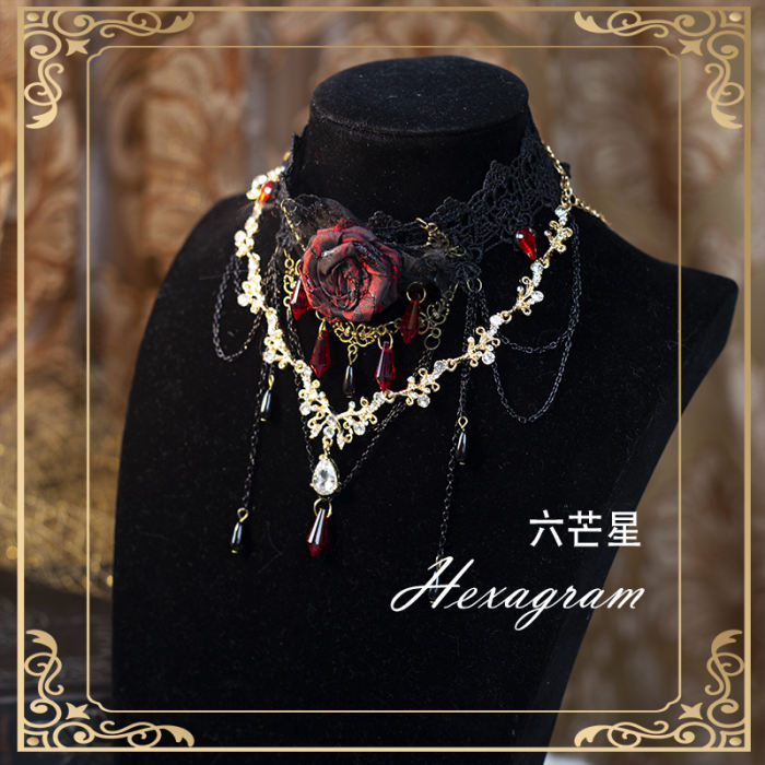 Hexagram Rose Lace Halloween Gothic Necklace