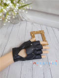 Dark Black Punk Wristcuffs Synthetic Leather Gloves