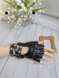 Dark Black Punk Wristcuffs Synthetic Leather Gloves