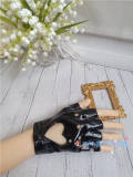 Dark Black Punk Wristcuffs Synthetic Leather Gloves