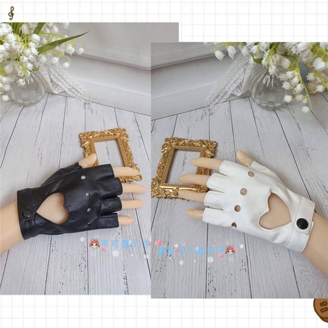 Dark Black Punk Wristcuffs Synthetic Leather Gloves