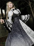 Skeleton Prints Ombre Halloween Gothic Lolita Dress and Bolero