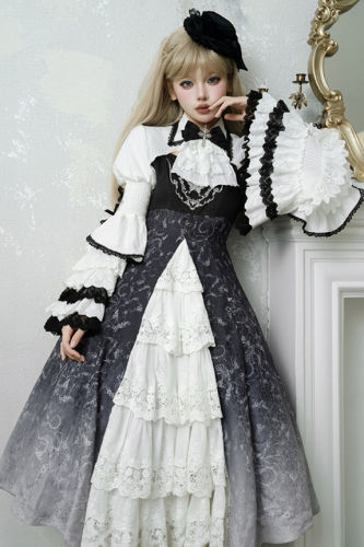 Skeleton Prints Ombre Halloween Gothic Lolita Dress and Bolero