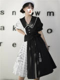 Bamboo Print Black White Han Style Lolita Dress