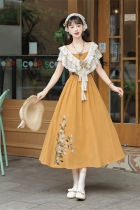 Daisy Embroidery Han Style Jumper Dress and Lace Tippet