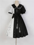 Bamboo Print Black White Han Style Lolita Dress