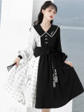 Bamboo Print Black White Han Style Lolita Dress