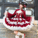 Red Jacquard Qi Lolita Dress and Bolero