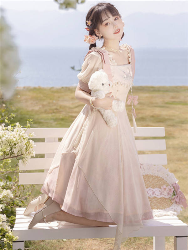 Peach Embroidery Pink Qi Lolita Dress