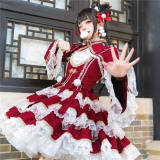 Red Jacquard Qi Lolita Dress and Bolero