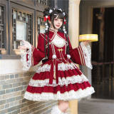 Red Jacquard Qi Lolita Dress and Bolero