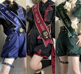 Queen's Game Ouji Lolita Blouse, Cape, Short Pants Red Green Blue