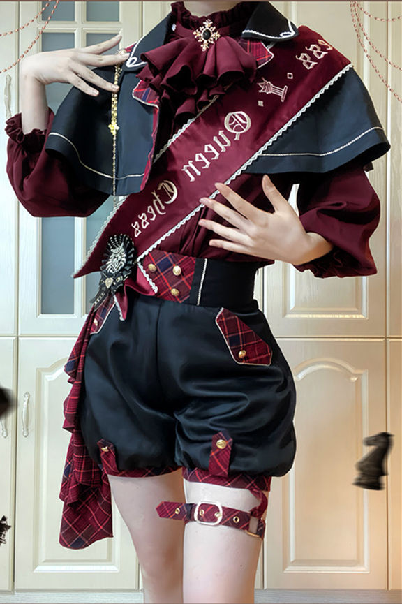 Queen's Game Ouji Lolita Blouse, Cape, Short Pants Red Green Blue