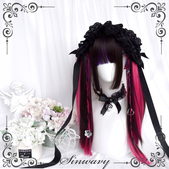 Ruined Strawberry Red Purple Highlight Lolita Wig