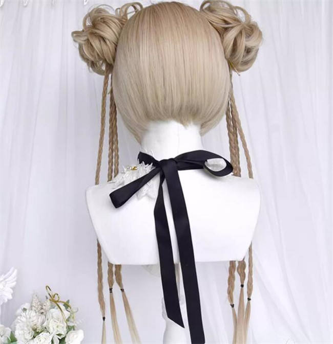 Bubble Chinese Style Short Wig and Bun Pigtails